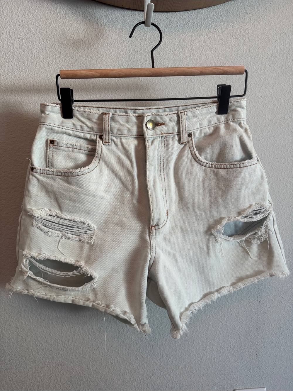 Billabong Cream Distressed High-Rise Denim Shorts